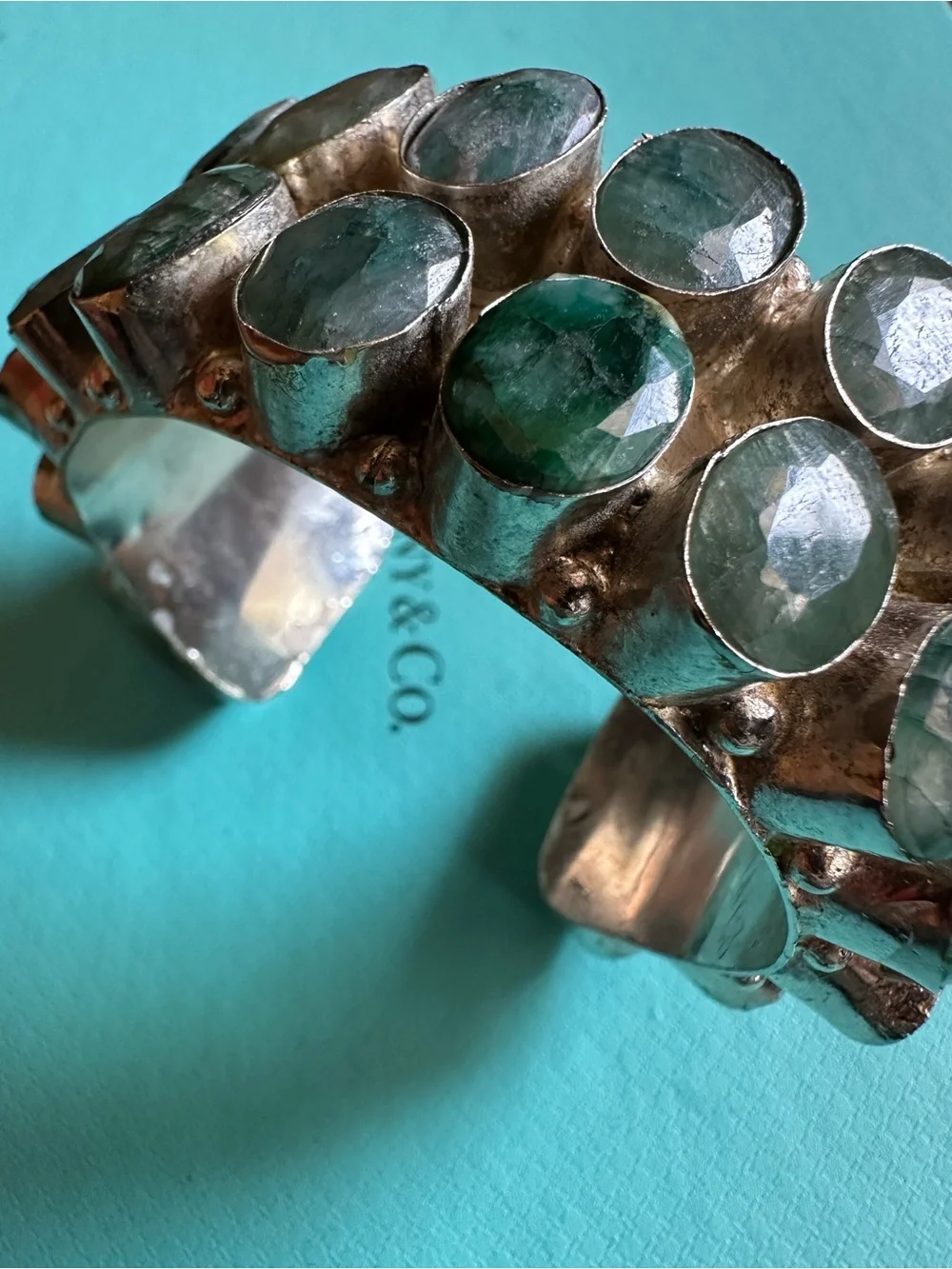 Vintage Raw Emerald Quartz Santa Fe Chunky Bracelet Wow